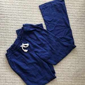 Roxy Vibrant Blue Linen Trousers Pants Rope Belt